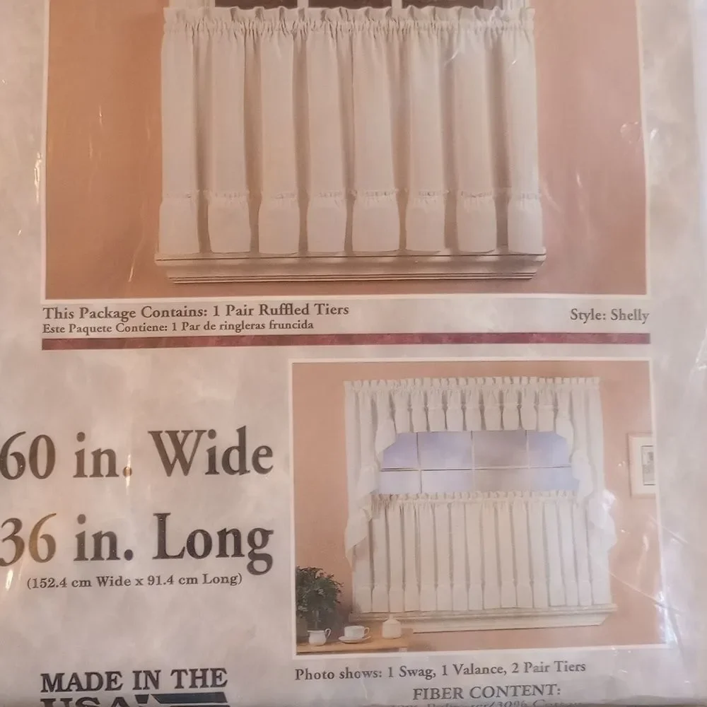 Two Pair of Ruffled Tiers for Window Hanging Made in USA 60